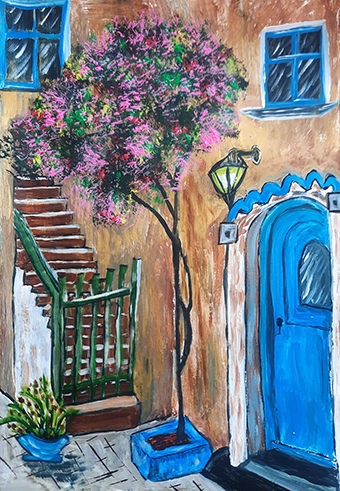 Front door with tree